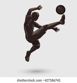 soccer player jumping kick retro color design