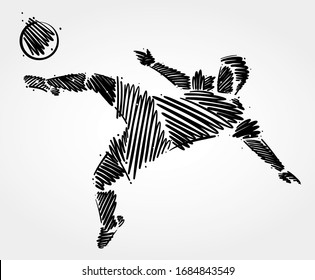 Jugador de fútbol saltando hecho de pinceladas negras