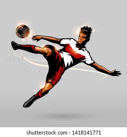 soccer player jumping quick shoot a soccer ball design