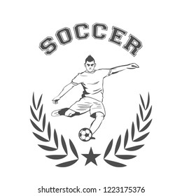 Soccer Player Kick Ball Emblem Vector Illustration