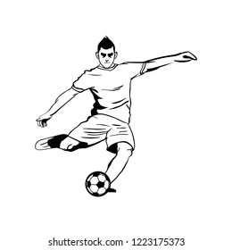 Soccer Player Kick Ball Outline Vector Illustration