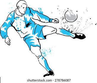 soccer player kicking soccer ball