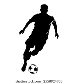 Soccer player kicking ball, abstract isolated vector silhouette, footballer logo, ink drawing, rear view