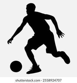 Soccer player kicking ball, abstract isolated vector silhouette, footballer logo, ink drawing, rear view