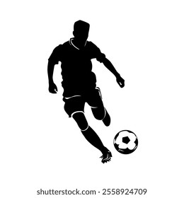 Soccer player kicking ball, abstract isolated vector silhouette, footballer logo, ink drawing, rear view