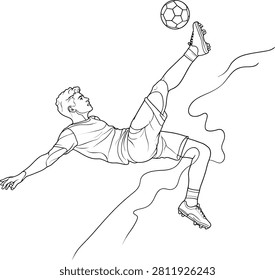 Soccer player kicking ball with bicycle kick technique in epsr