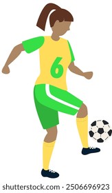 Soccer player kicking ball character girl, flat cartoon vector illustration isolated on white background. Soccer or football game players collection.