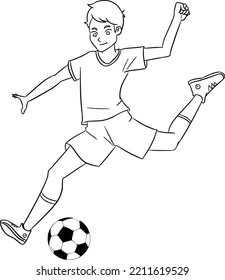 Soccer player kicking ball coloring image