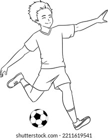 Soccer player kicking ball coloring image