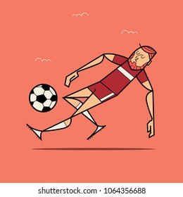  Soccer Player Kicking Ball. Flat Vector illustration