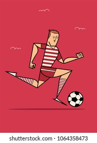  Soccer Player Kicking Ball. Flat Vector illustration
