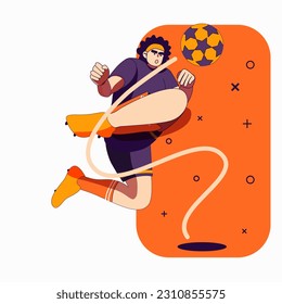 Soccer player kicking ball flat design