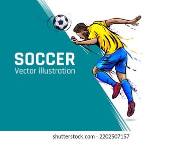 Jugador de fútbol dando patadas a la pelota. Ilustración vectorial del jugador de fútbol