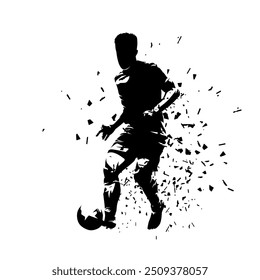 Soccer player kicking ball, football, isolated vector silhouette