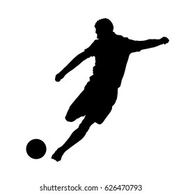 Soccer player kicking ball, front view