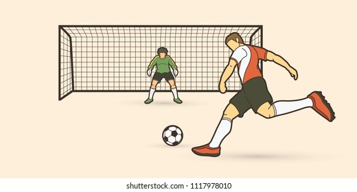 Soccer player kicking ball with Goalkeeper standing action graphic vector.