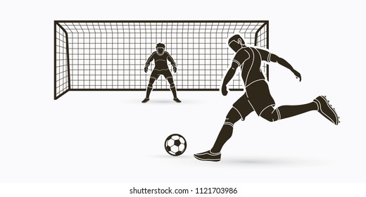 Soccer player kicking ball with Goalkeeper standing action graphic vector.