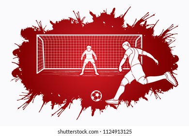 Soccer player kicking ball with Goalkeeper standing action graphic vector.