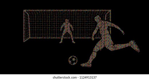 Soccer player kicking ball with Goalkeeper standing action graphic vector.
