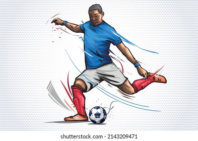 Soccer Player Kicking Ball Illustration. Football Player Vector Illustration.