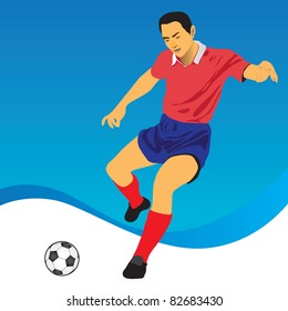 Soccer player kicking a soccer ball, as illustration.