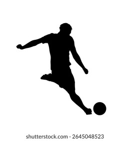 Jogador de futebol chutando bola, isolado vetor silhueta. Futebol clip art