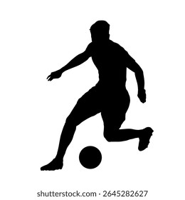 Jogador de futebol chutando bola, isolado vetor silhueta. Futebol clip art