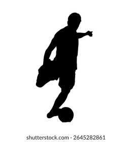Jogador de futebol chutando bola, isolado vetor silhueta. Futebol clip art