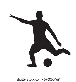 Soccer player kicking ball, isolated vector silhouette