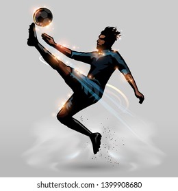 Soccer player kicking ball in mid jump design