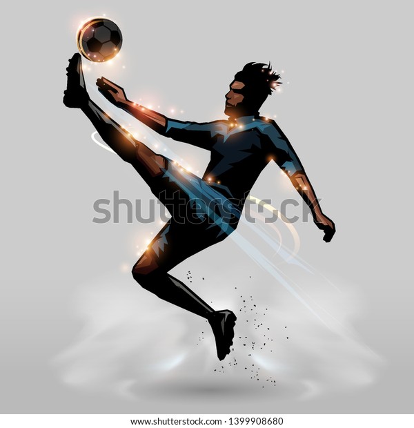 Soccer Player Kicking Ball Mid Jump Stock Vector (Royalty Free) 1399908680