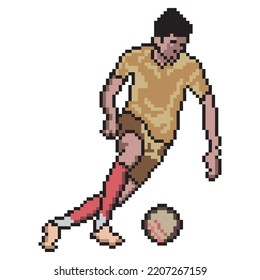 Soccer player kicking ball with pixel art. Vector illustration
