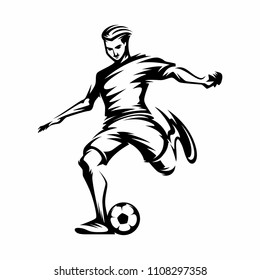 Soccer player kicking ball. Vector illustration