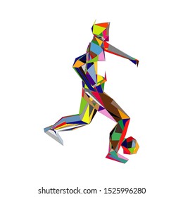 Soccer player kicking ball. Vector illustration