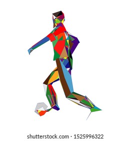 Soccer player kicking ball. Vector illustration