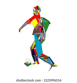 Soccer player kicking ball. Vector illustration