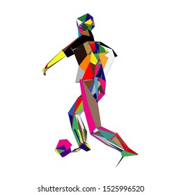 Soccer player kicking ball. Vector illustration