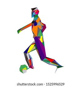 Soccer player kicking ball. Vector illustration