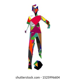 Soccer player kicking ball. Vector illustration