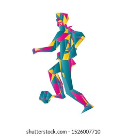 Soccer player kicking ball. Vector illustration