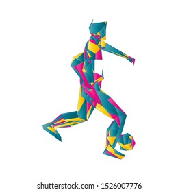 Soccer player kicking ball. Vector illustration