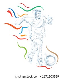 Un jugador de fútbol patea pelota. Ilustración del vector