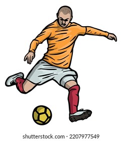 Soccer player kicking ball - vector illustration