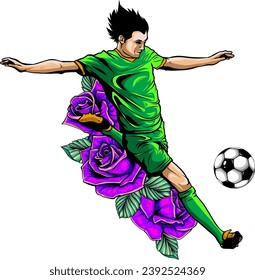Soccer Player Kicking Ball Vector. Football Player Vector