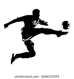 Jogador de futebol chutando bola vetor silhueta