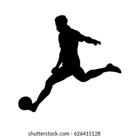 Soccer player is kicking ball, vector silhouette