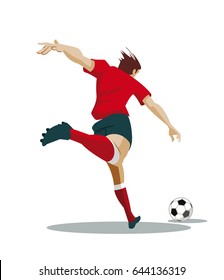 Soccer Player Kicking Ball. Vector Illustration