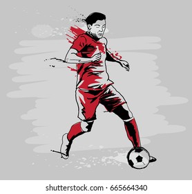 Soccer Player Kicking Ball. Vector Illustration