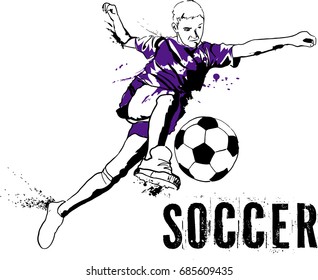 Soccer player kicking ball. Vector illustration