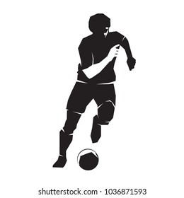 Soccer player kicks the ball